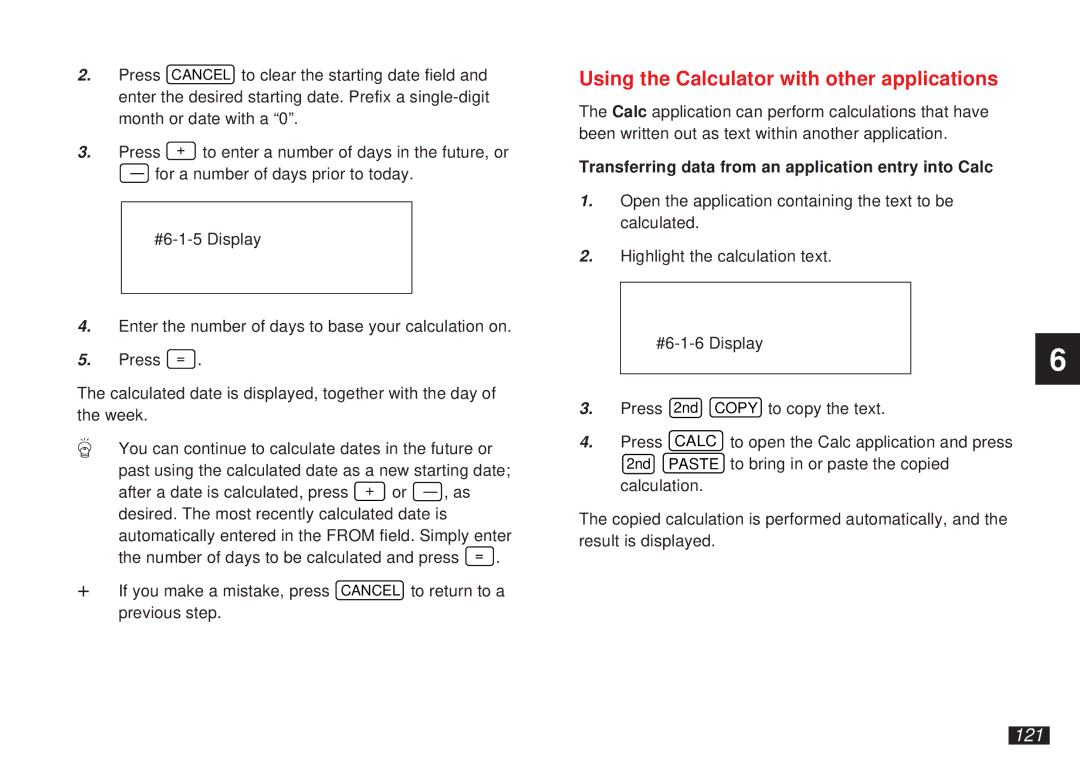 Sharp OZ-5500 Using the Calculator with other applications, 121, Transferring data from an application entry into Calc 