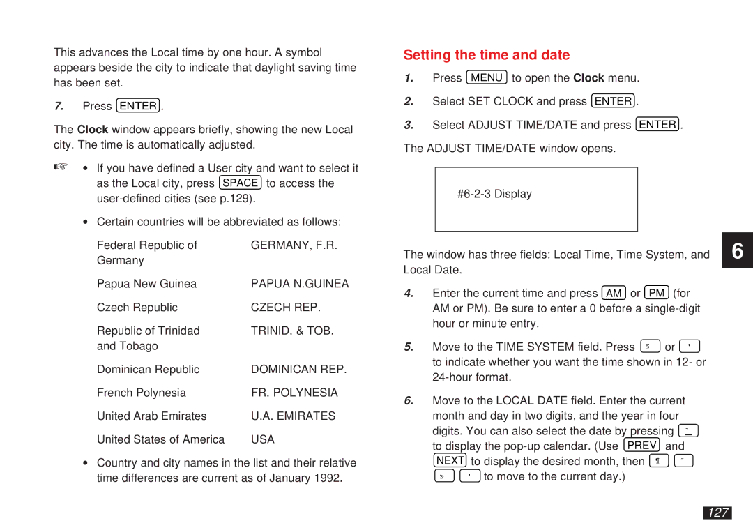 Sharp OZ-5500 operation manual Setting the time and date, 127 