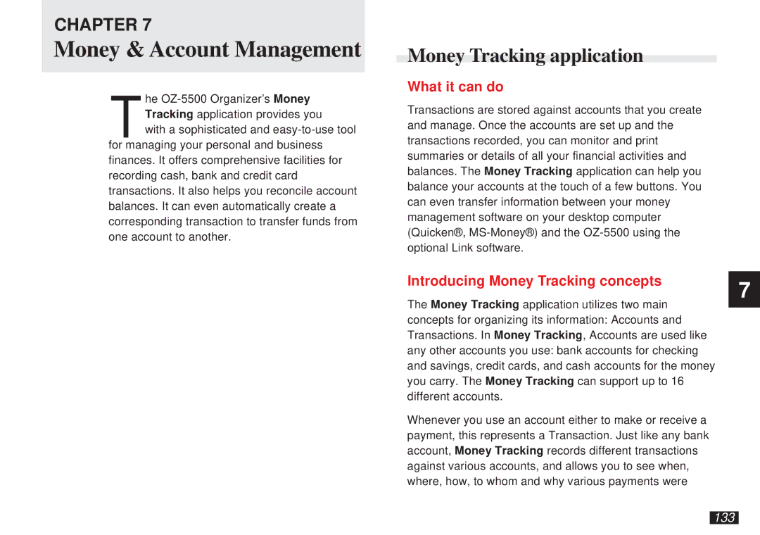 Sharp OZ-5500 Money & Account Management, Money Tracking application, What it can do, Introducing Money Tracking concepts 