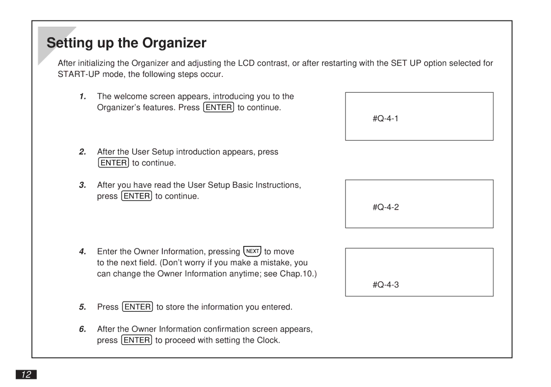 Sharp OZ-5500 operation manual Setting up the Organizer 