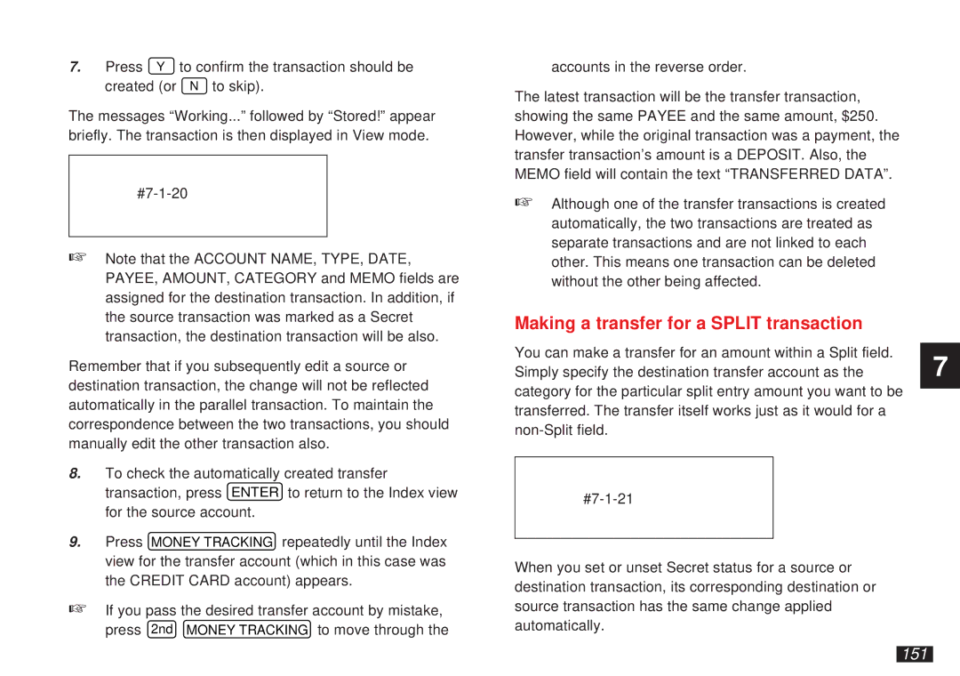 Sharp OZ-5500 operation manual Making a transfer for a Split transaction, 151 