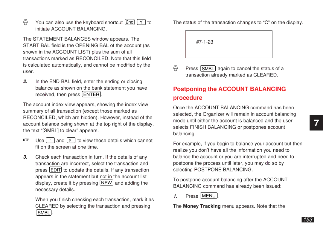 Sharp OZ-5500 operation manual Postponing the Account Balancing Procedure, 153 