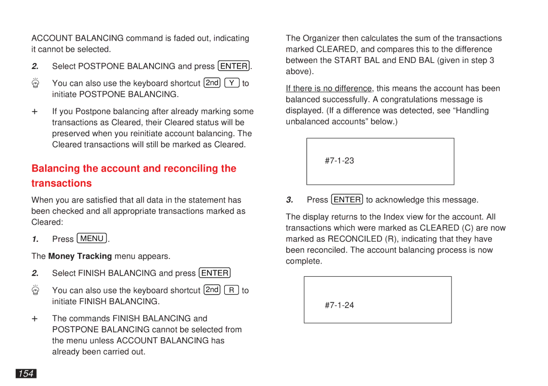 Sharp OZ-5500 operation manual Balancing the account and reconciling Transactions, 154 