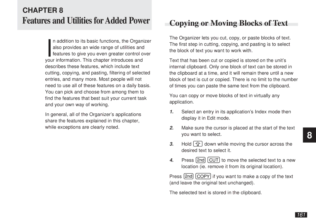 Sharp OZ-5500 operation manual Copying or Moving Blocks of Text, 161 