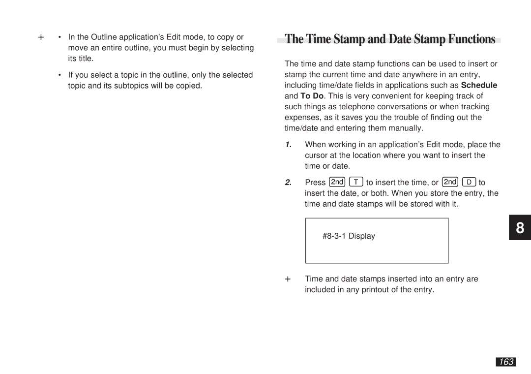 Sharp OZ-5500 operation manual Time Stamp and Date Stamp Functions, 163 