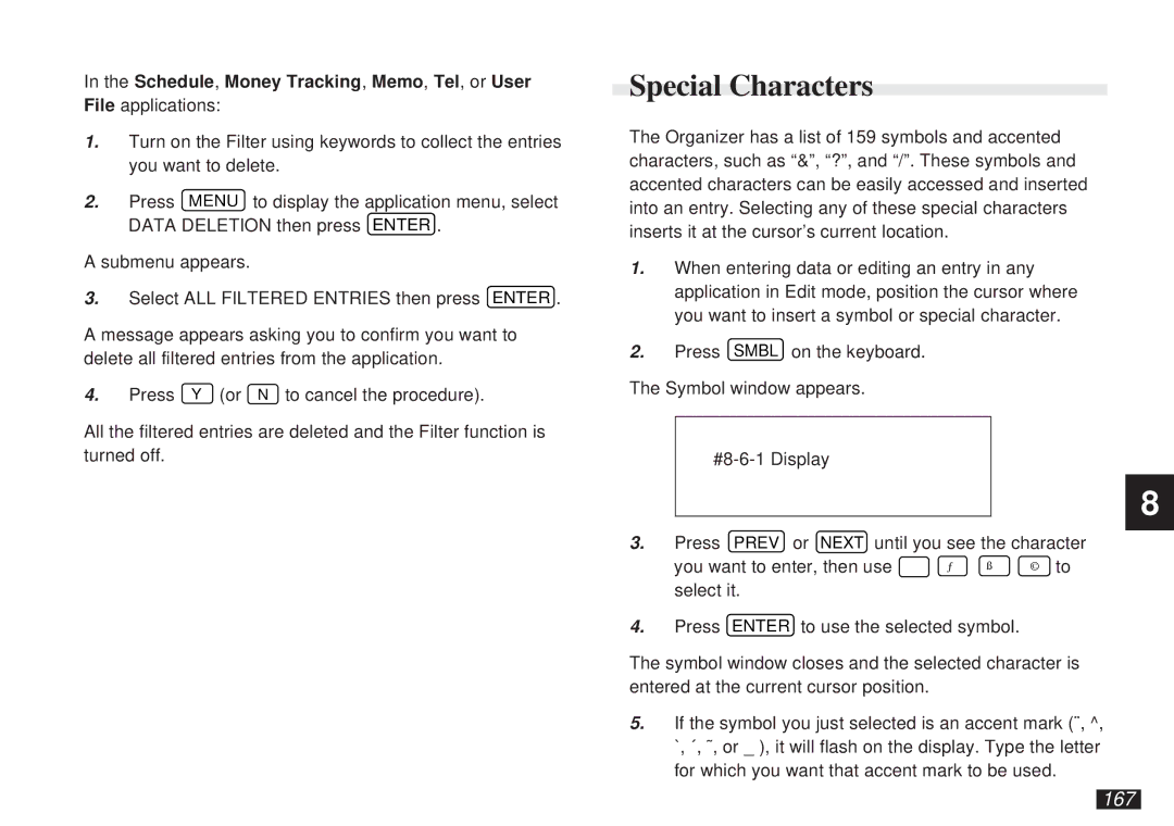 Sharp OZ-5500 operation manual Special Characters, 167 