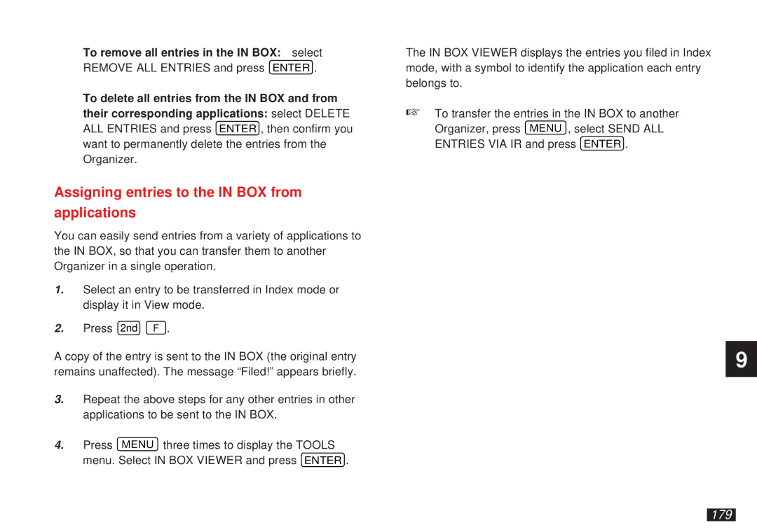 Sharp OZ-5500 Assigning entries to the in BOX from Applications, 179, To remove all entries in the in BOX select 