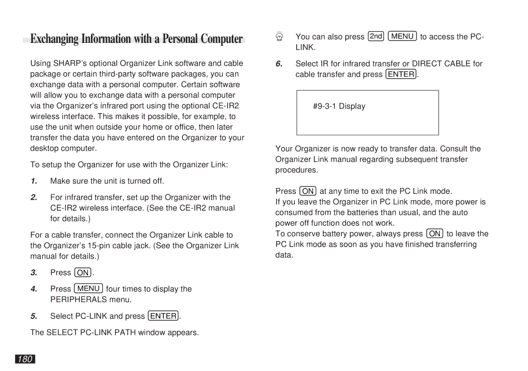 Sharp OZ-5500 operation manual Exchanging Information with a Personal Computer, 180 