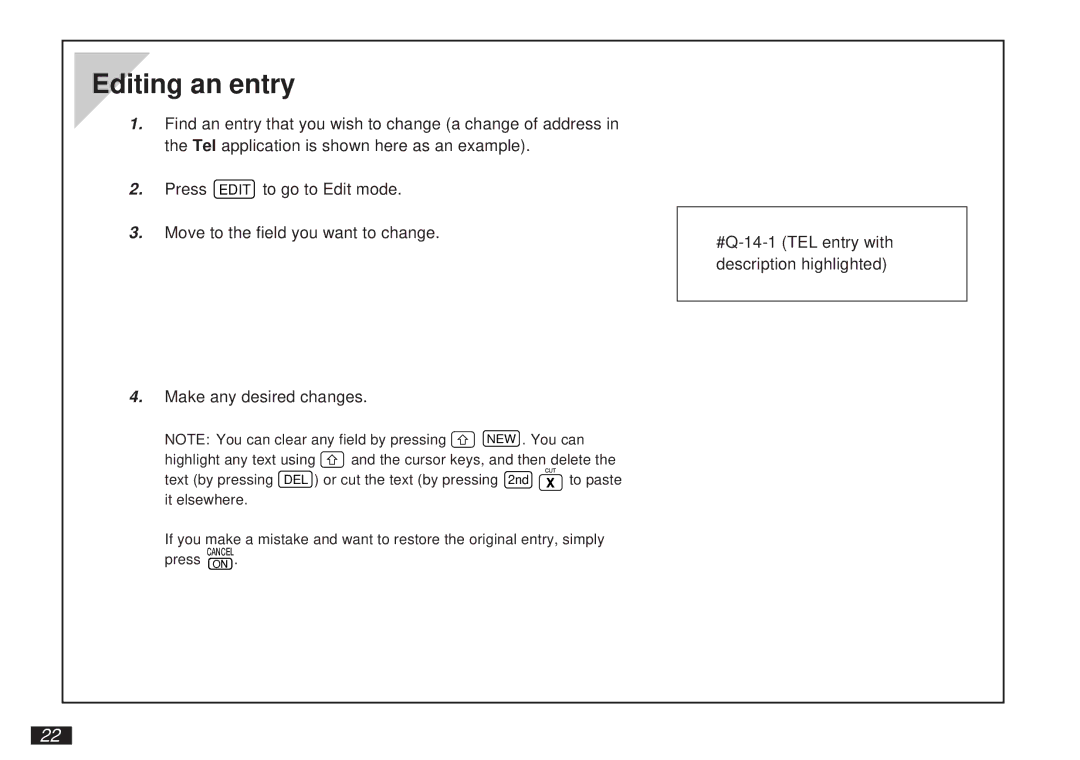 Sharp OZ-5500 operation manual Editing an entry 