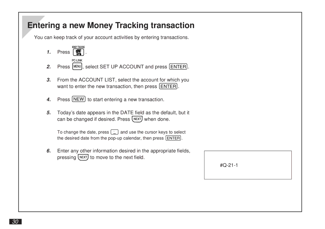 Sharp OZ-5500 operation manual Entering a new Money Tracking transaction 