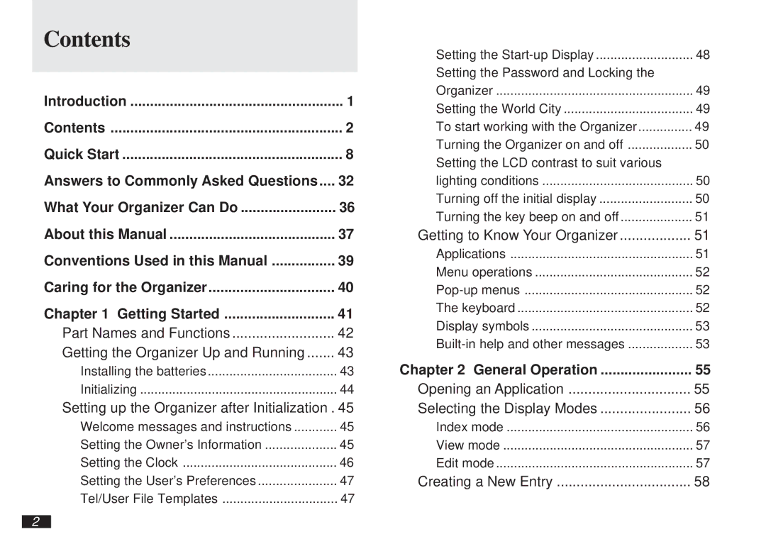 Sharp OZ-5500 operation manual Contents 