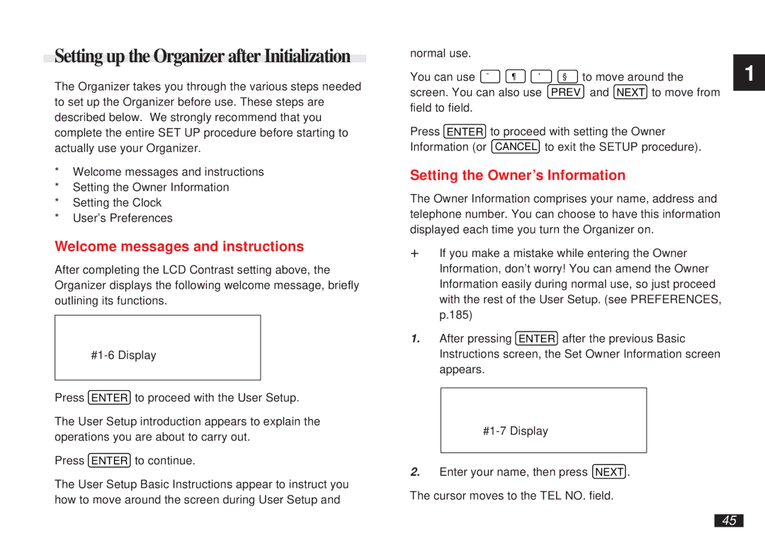 Sharp OZ-5500 operation manual Welcome messages and instructions, Setting the Owner’s Information 