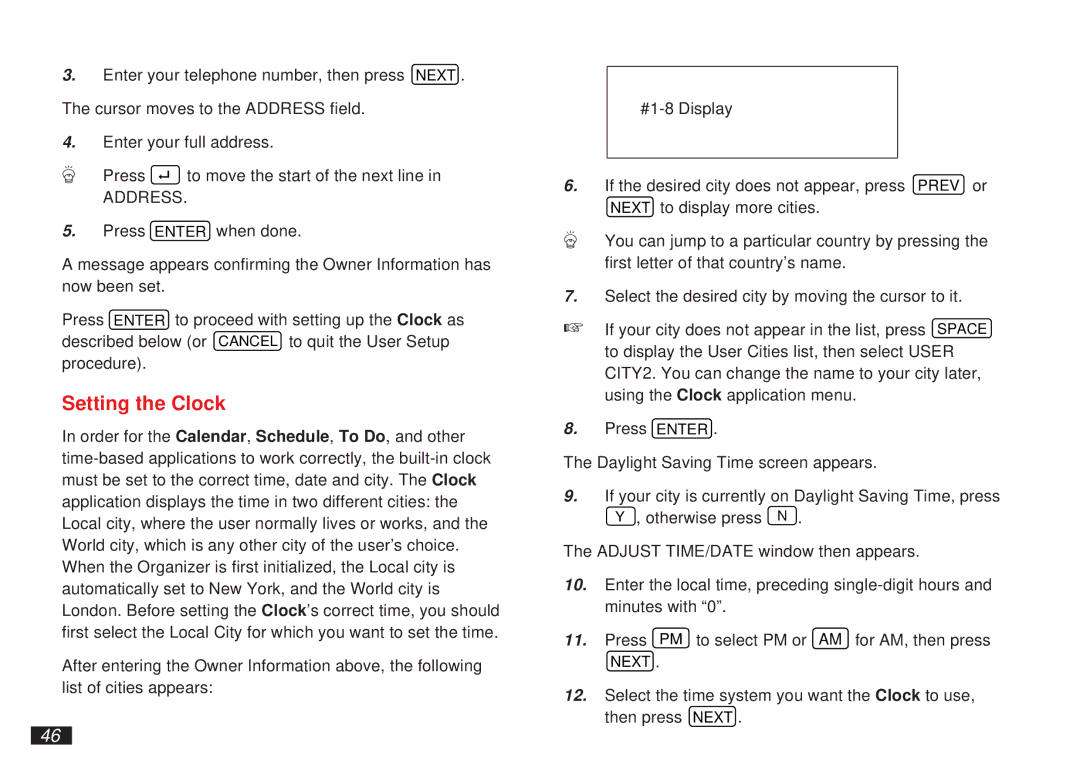 Sharp OZ-5500 operation manual Setting the Clock, Address 