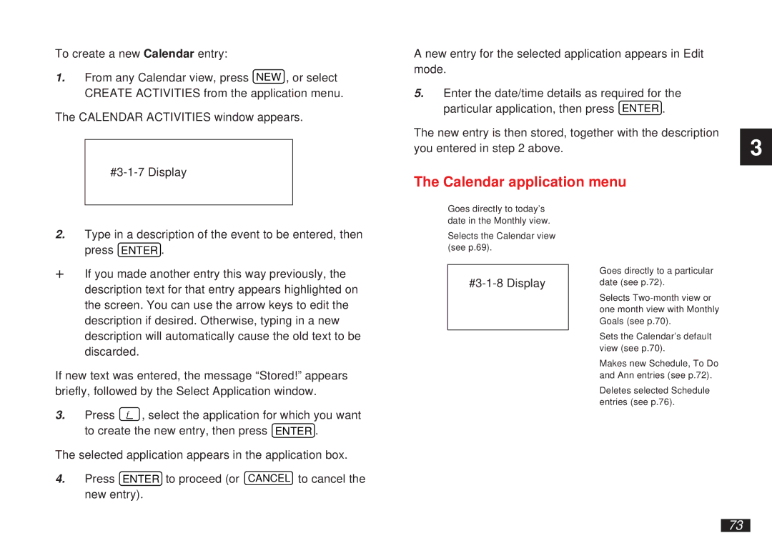 Sharp OZ-5500 operation manual Calendar application menu, #3-1-8 Display 