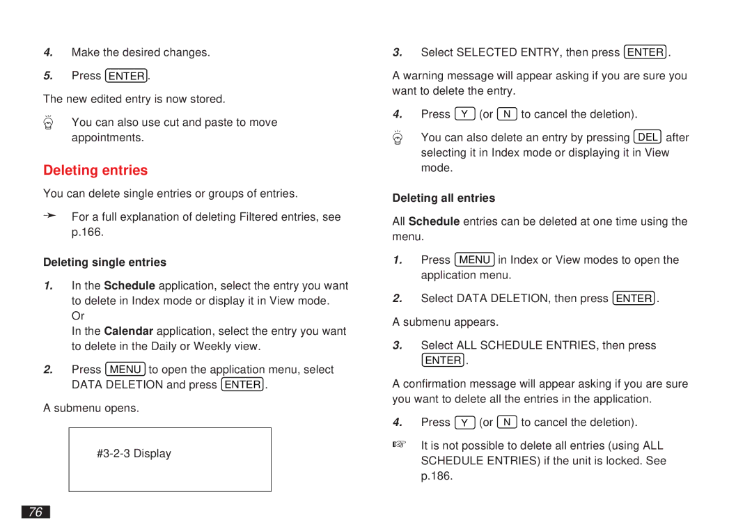 Sharp OZ-5500 operation manual Deleting entries, Deleting single entries, Deleting all entries 