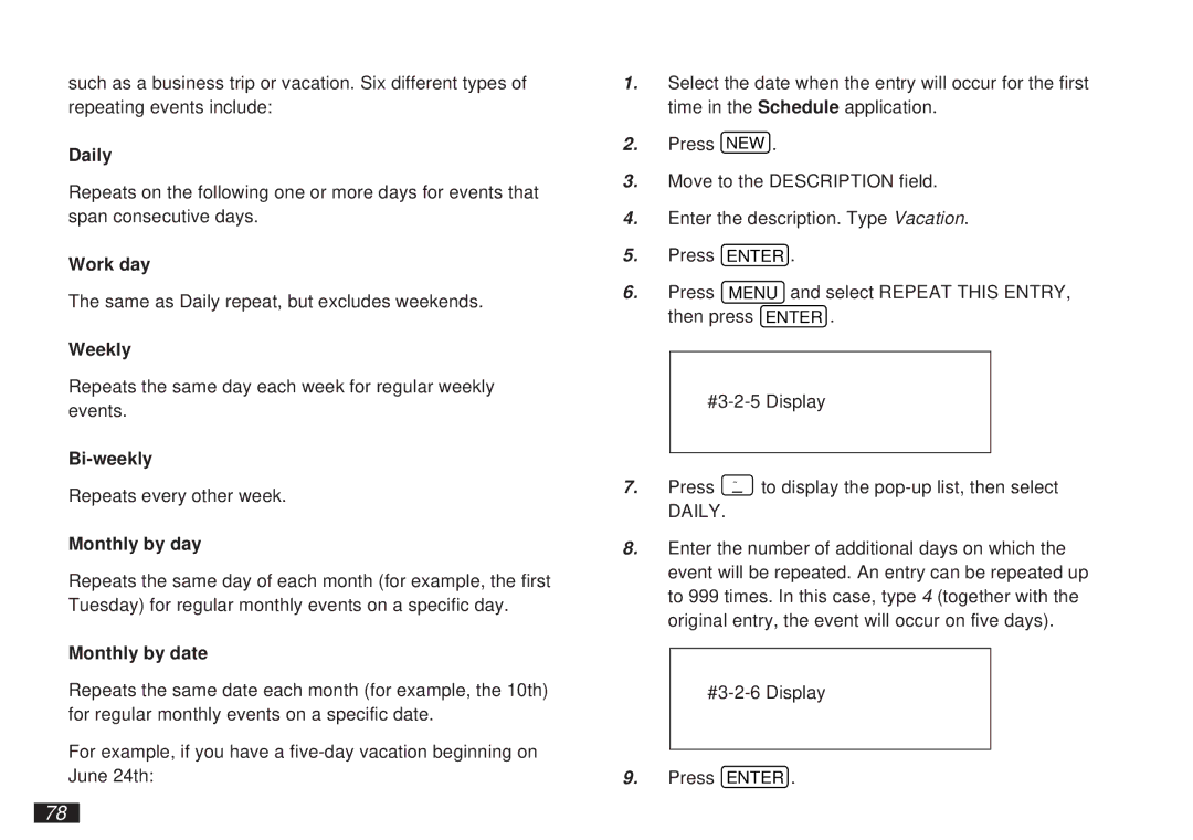 Sharp OZ-5500 operation manual Daily, Work day, Weekly, Bi-weekly, Monthly by day, Monthly by date 