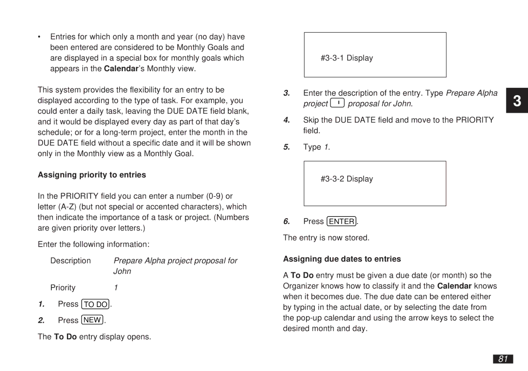 Sharp OZ-5500 operation manual Assigning priority to entries, Assigning due dates to entries 