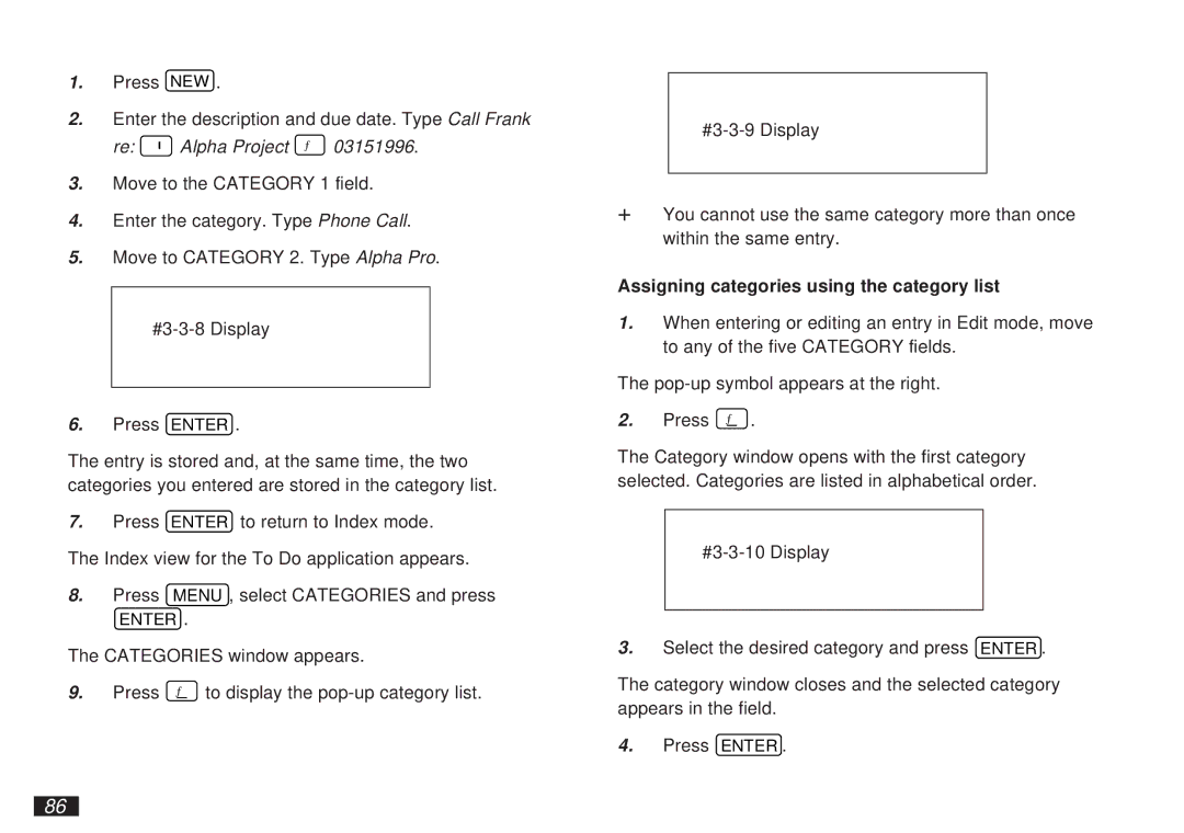 Sharp OZ-5500 operation manual Alpha Project ˜, Assigning categories using the category list 