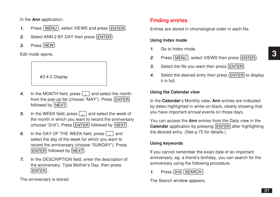 Sharp OZ-5500 operation manual Finding entries, Using keywords 