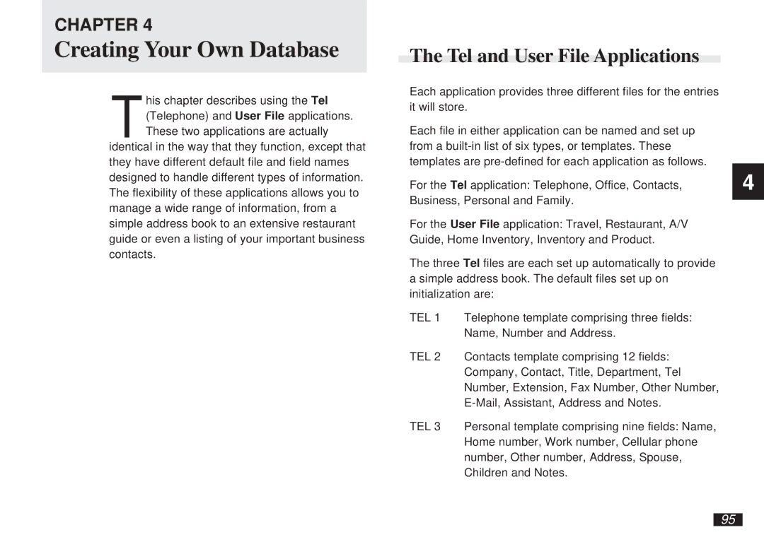 Sharp OZ-5500 operation manual Creating Your Own Database, Tel and User File Applications 