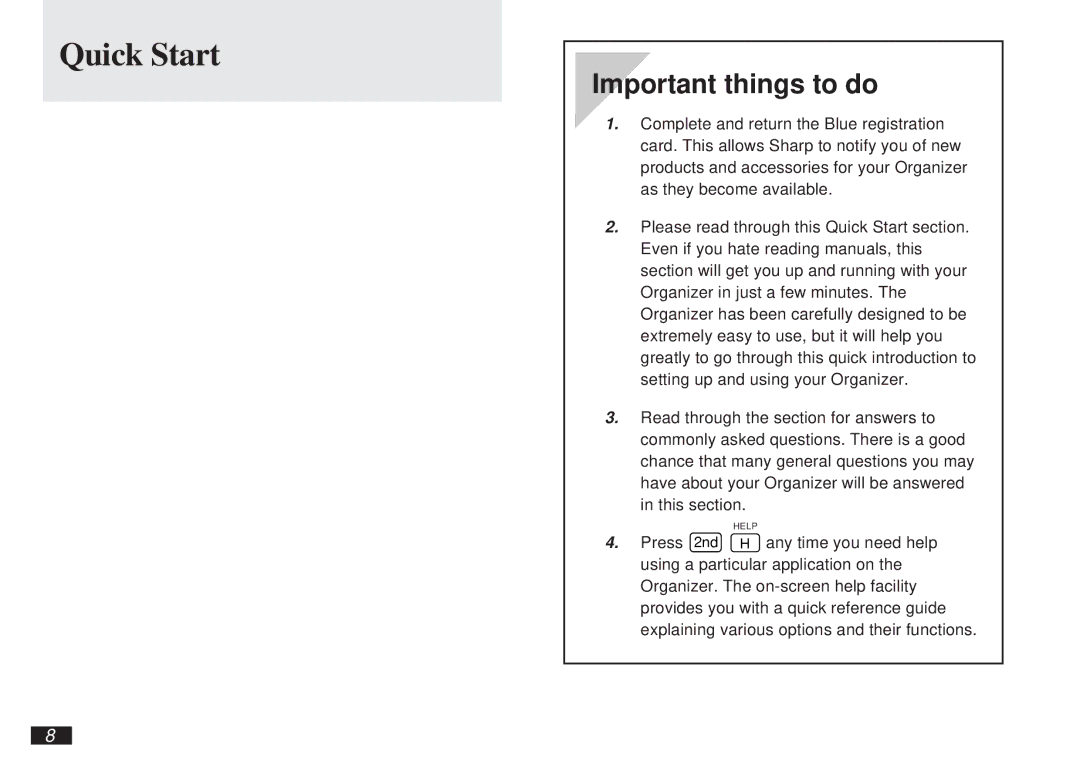 Sharp OZ-5600 operation manual Quick Start, Important things to do 