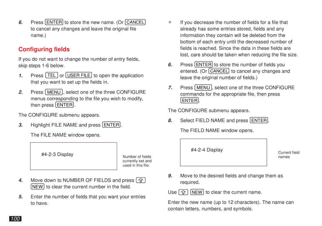 Sharp OZ-5600 operation manual Configuring fields, 100 