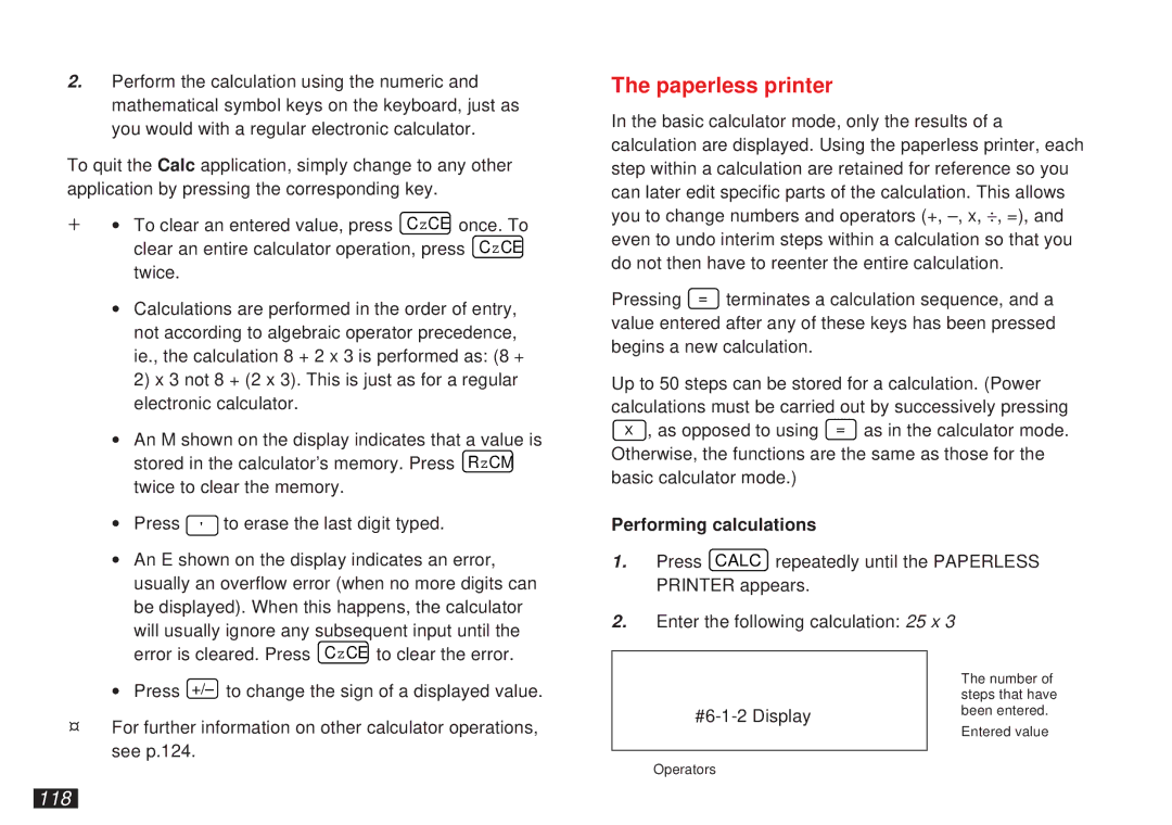 Sharp OZ-5600 operation manual Paperless printer, 118, Performing calculations 