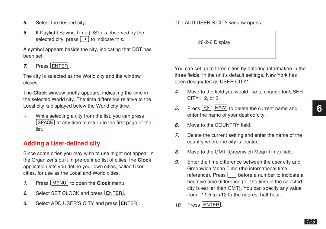 Sharp OZ-5600 operation manual Adding a User-defined city, 129 