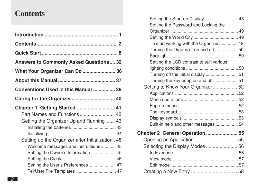 Sharp OZ-5600 operation manual Contents 