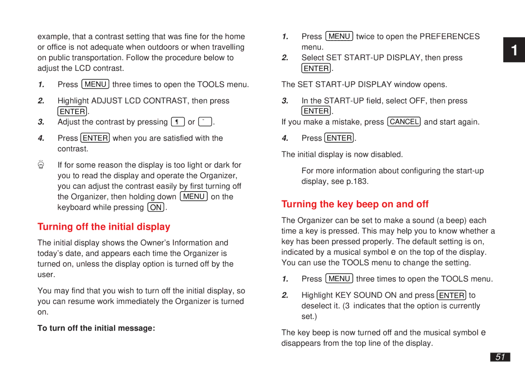 Sharp OZ-5600 Turning off the initial display, Turning the key beep on and off, To turn off the initial message 