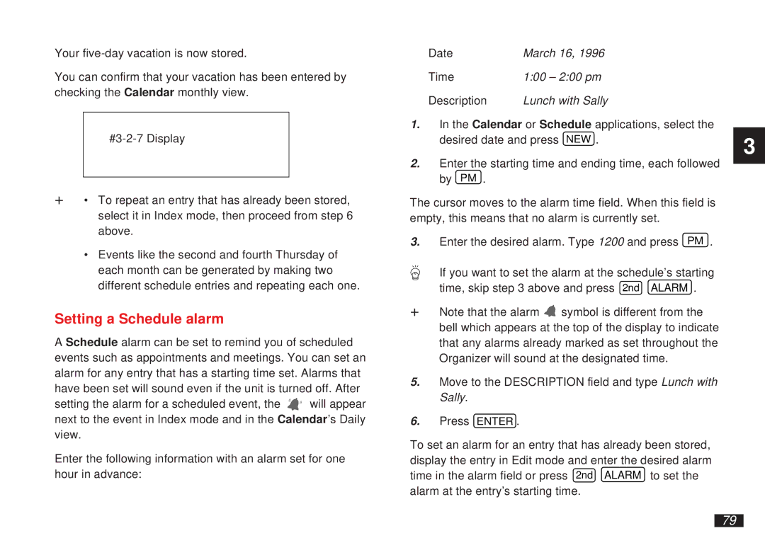 Sharp OZ-5600 operation manual Setting a Schedule alarm, Lunch with Sally 