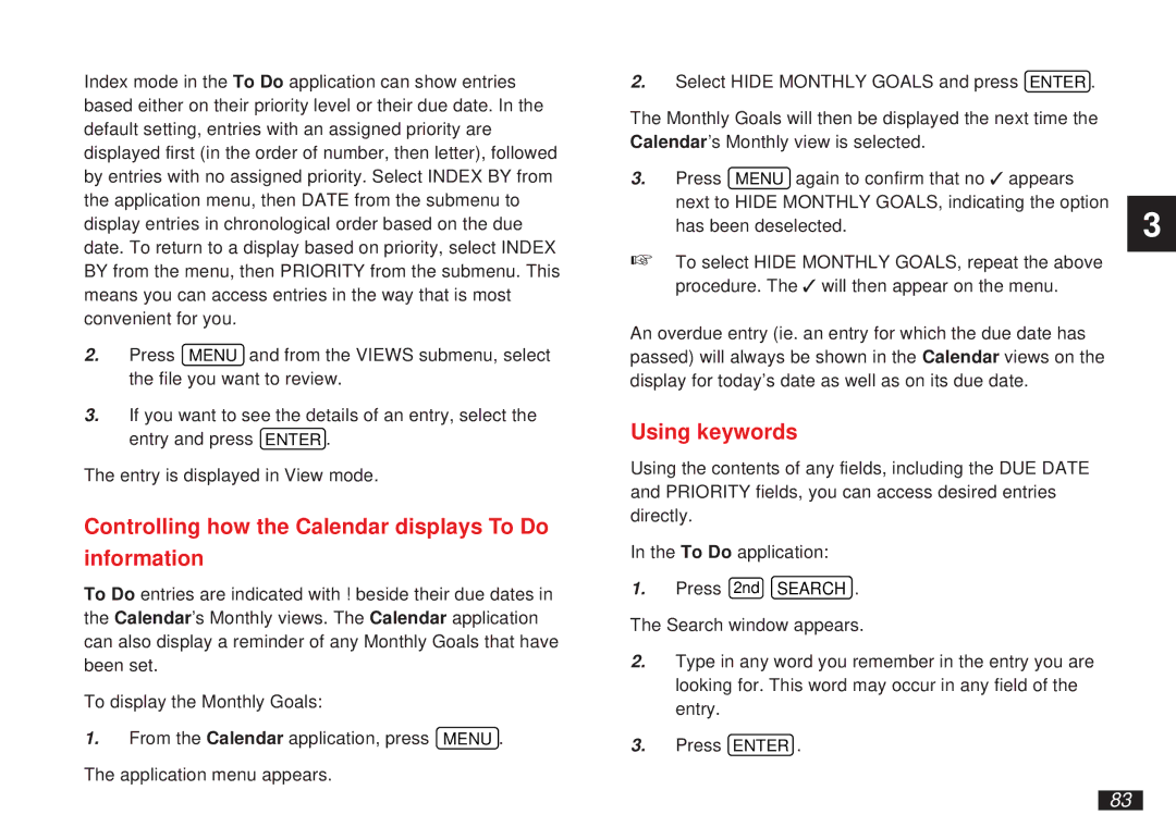 Sharp OZ-5600 operation manual Controlling how the Calendar displays To Do Information, Using keywords 