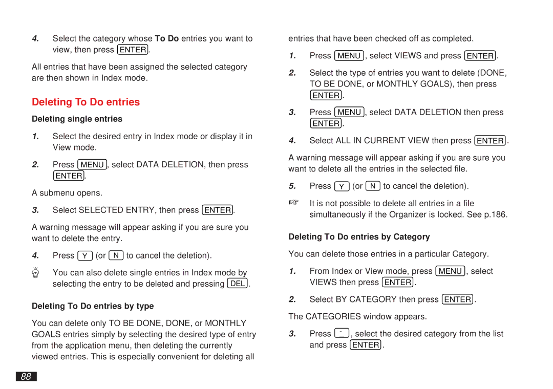 Sharp OZ-5600 operation manual Deleting To Do entries by type, Deleting To Do entries by Category 