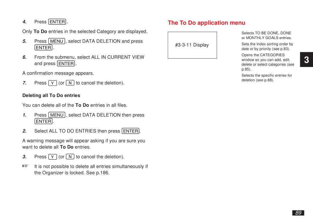 Sharp OZ-5600 operation manual To Do application menu, Deleting all To Do entries 