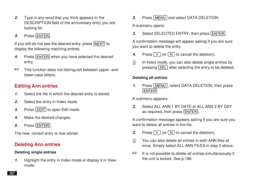 Sharp OZ-5600 operation manual Editing Ann entries, Deleting Ann entries 