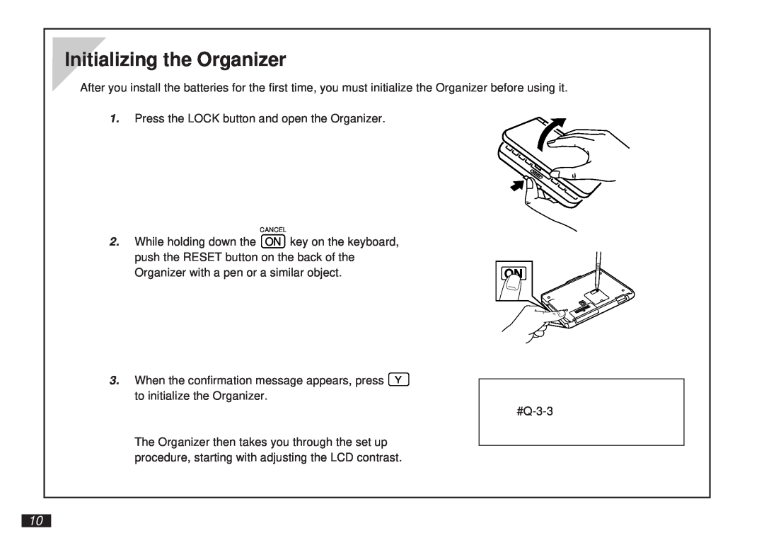 Sharp OZ-5600 operation manual Initializing the Organizer 