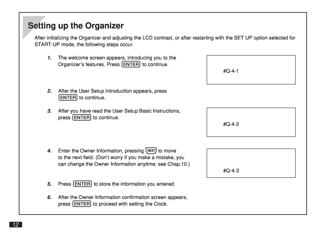 Sharp OZ-5600 operation manual Setting up the Organizer 