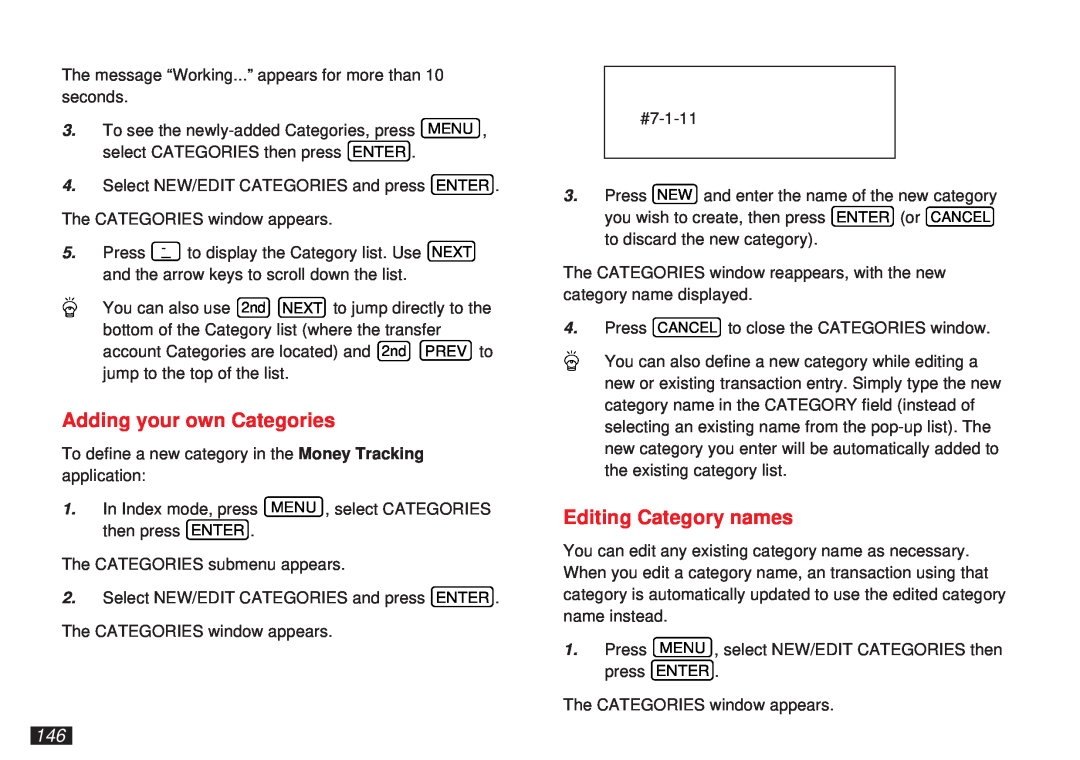 Sharp OZ-5600 operation manual Adding your own Categories, Editing Category names 