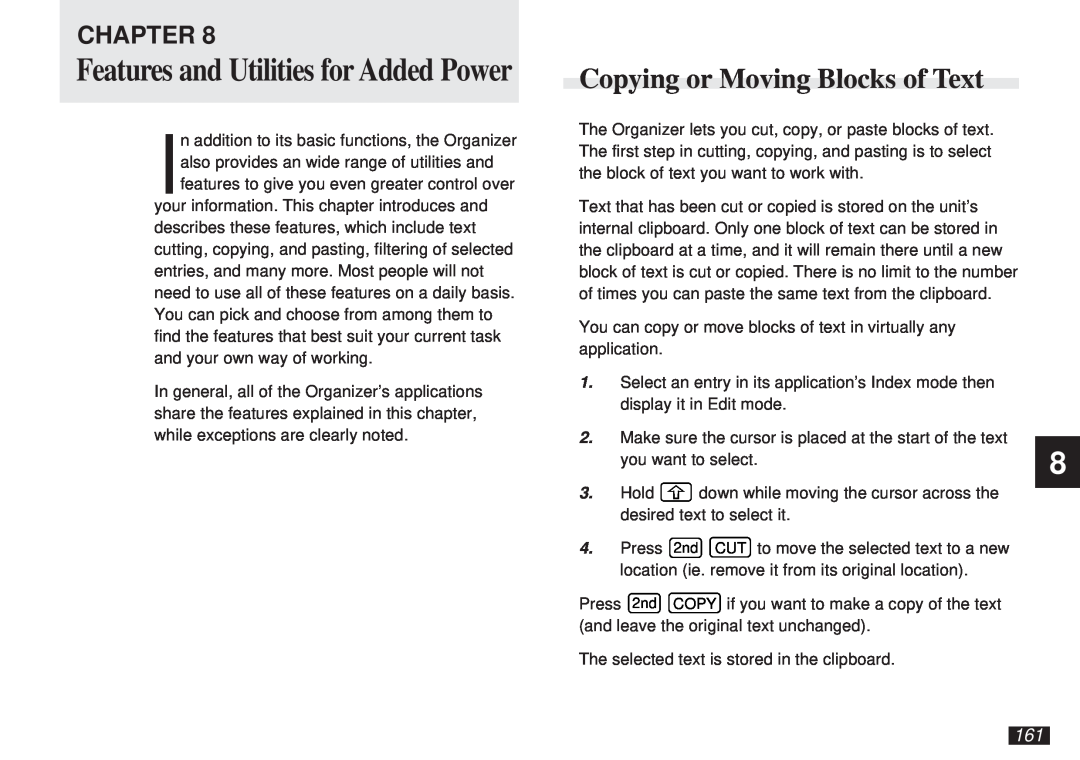 Sharp OZ-5600 operation manual Copying or Moving Blocks of Text, Features and Utilities for Added Power, Chapter 