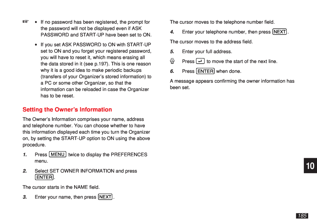 Sharp OZ-5600 operation manual Setting the Owner’s Information 