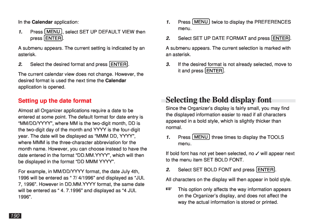 Sharp OZ-5600 operation manual Selecting the Bold display font, Setting up the date format 