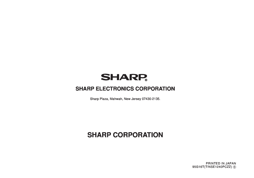 Sharp OZ-5600 operation manual Sharp Electronics Corporation, Sharp Corporation, PRINTED IN JAPAN 95G16TTINSE1240PCZZ ➀ 