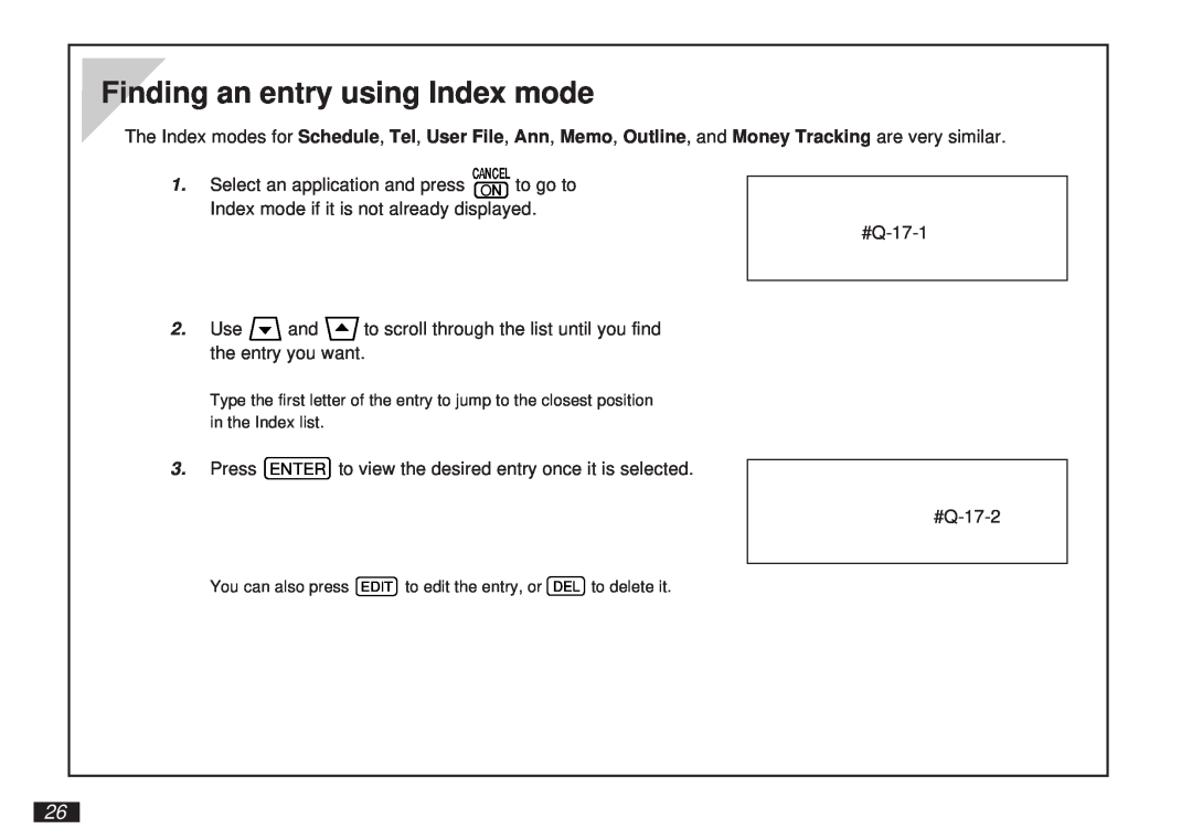 Sharp OZ-5600 operation manual Finding an entry using Index mode 