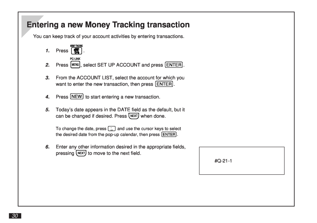 Sharp OZ-5600 operation manual Entering a new Money Tracking transaction 