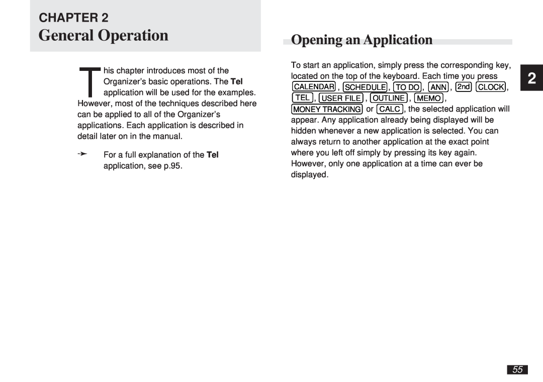 Sharp OZ-5600 operation manual General Operation, Opening an Application, Chapter 
