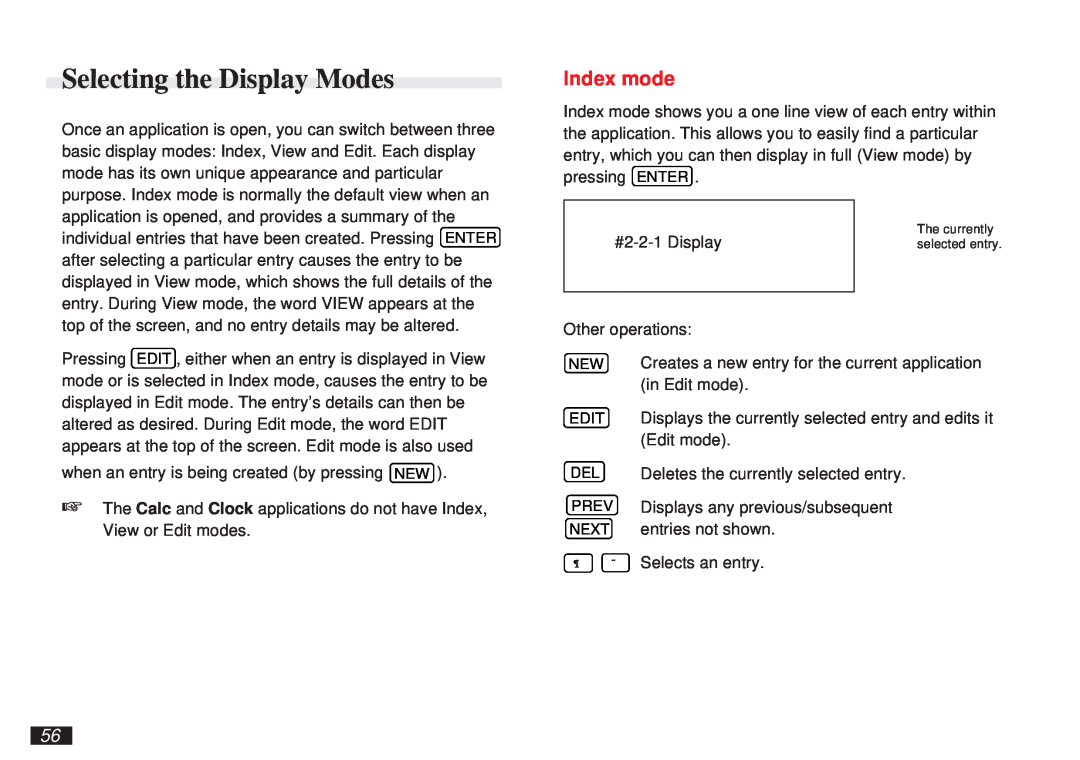 Sharp OZ-5600 operation manual Selecting the Display Modes, Index mode 