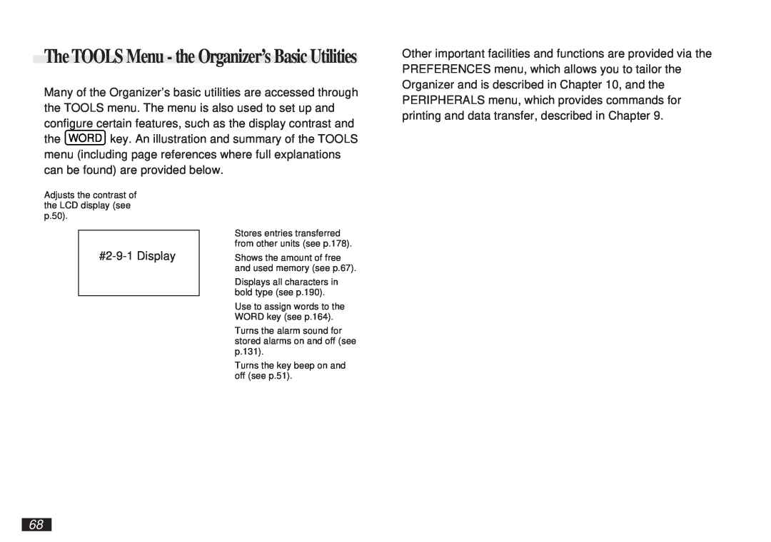 Sharp OZ-5600 operation manual The TOOLS Menu - the Organizer’s Basic Utilities 