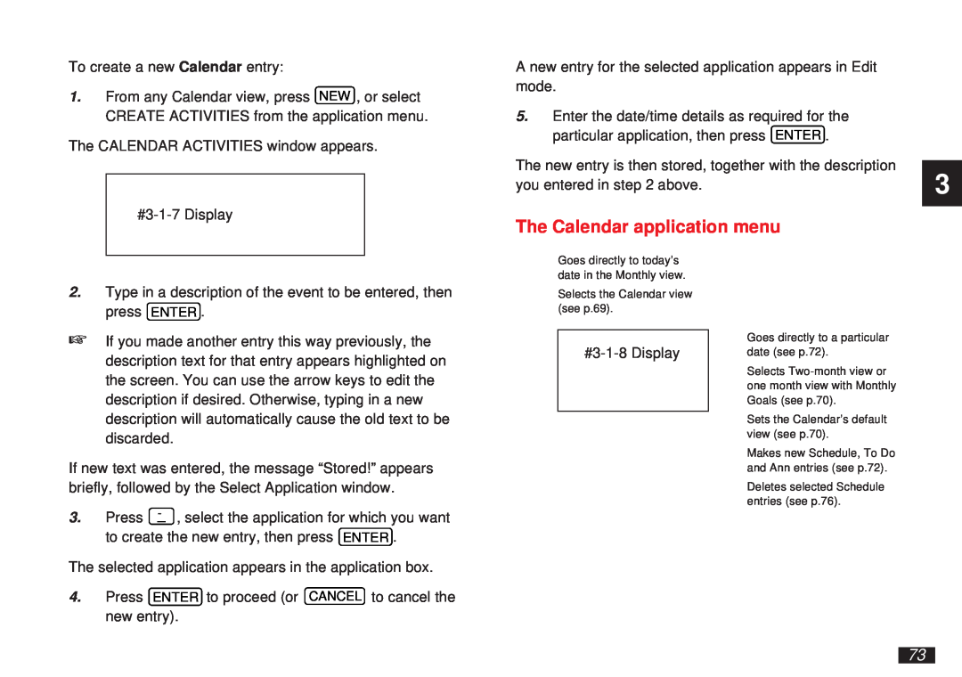 Sharp OZ-5600 operation manual The Calendar application menu 