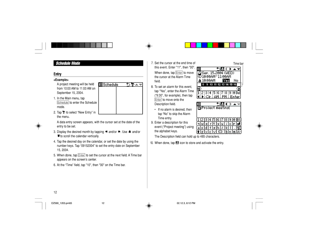 Sharp OZ-590 operation manual Schedule Mode, Entry 