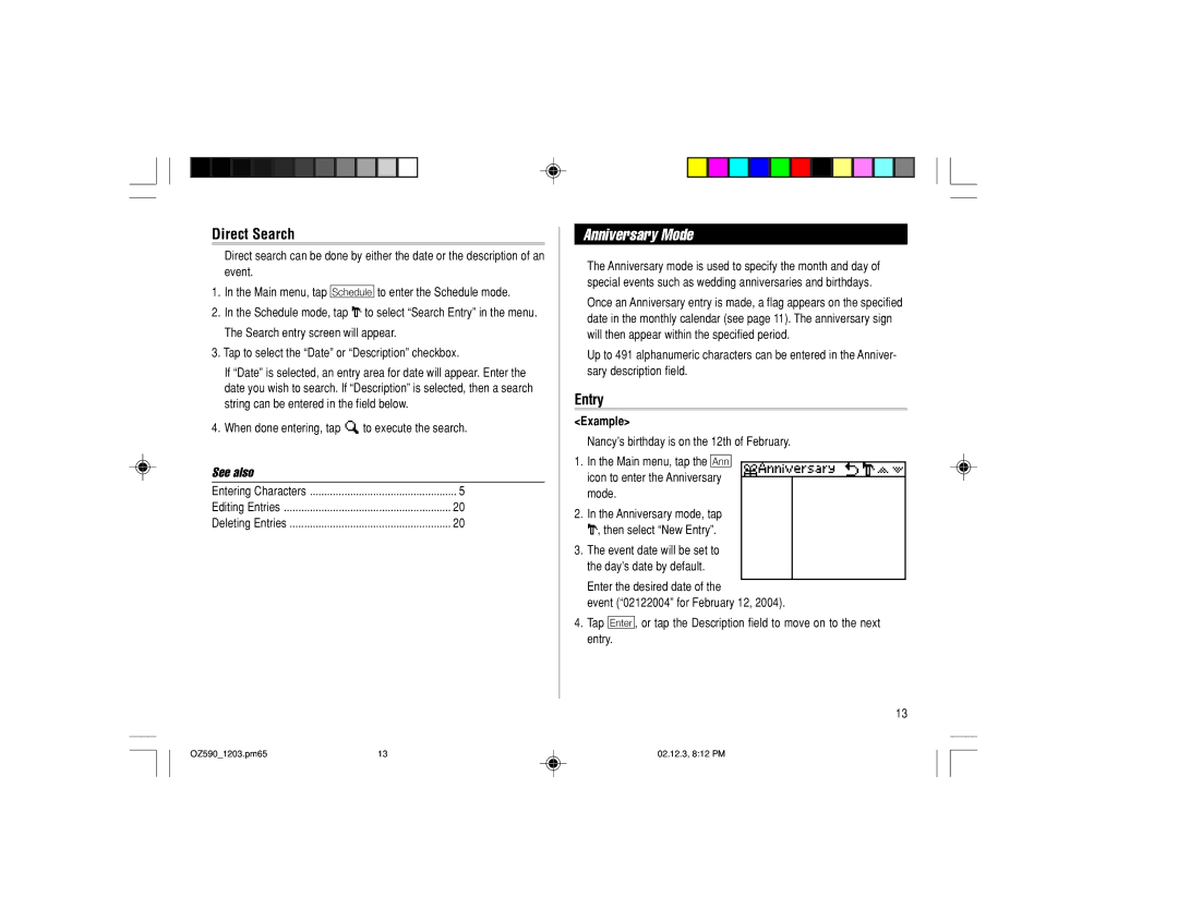 Sharp OZ-590 operation manual Anniversary Mode, Direct Search 